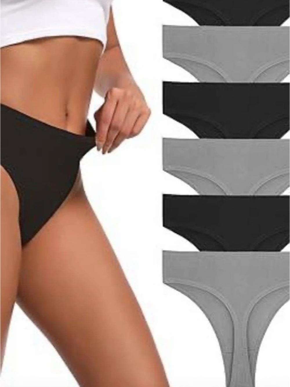 Women's High Waisted Ribbed Cotton Thongs Stretchy High Cut Breathable Underwear
